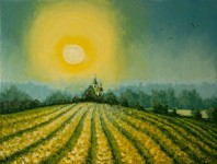 сельский пейзаж с церковью маслом