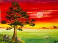 закатный пейзаж маслом