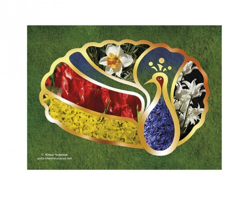 Стилизованный павлин с весенними цветами